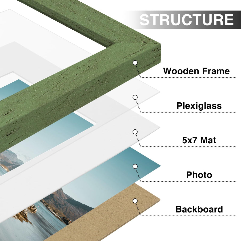 8x10 Picture Frames Set of 9, Wall & Tabletop, Rustic Green