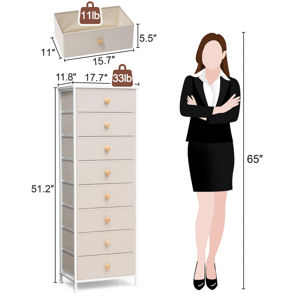 Fabric, 8 Drawer Tall Vertical Skinny Tower (Beige)