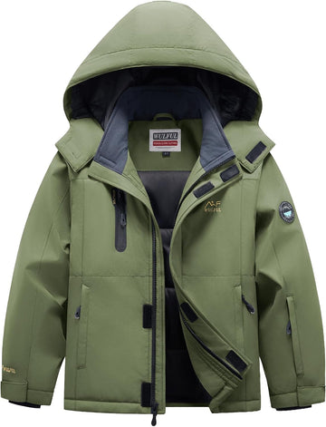Kid's Waterproof Ski Jacket Warm Fleece Hooded Boy's and Girl's Winter Snow Coat Outwear,Windproof RainCoat