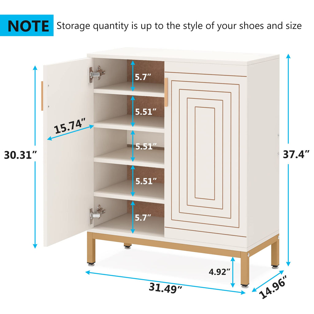 Shoe Cabinet with Doors, 20 Pairs Entryway Shoe Storage Cabinet with Shelves, 5-Tier Modern Free Standing Shoe Racks