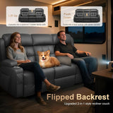 3-Seater Loveseat Recliner Sofa, Home Theater Seating Reclining Couch with Flip Middle Backrest