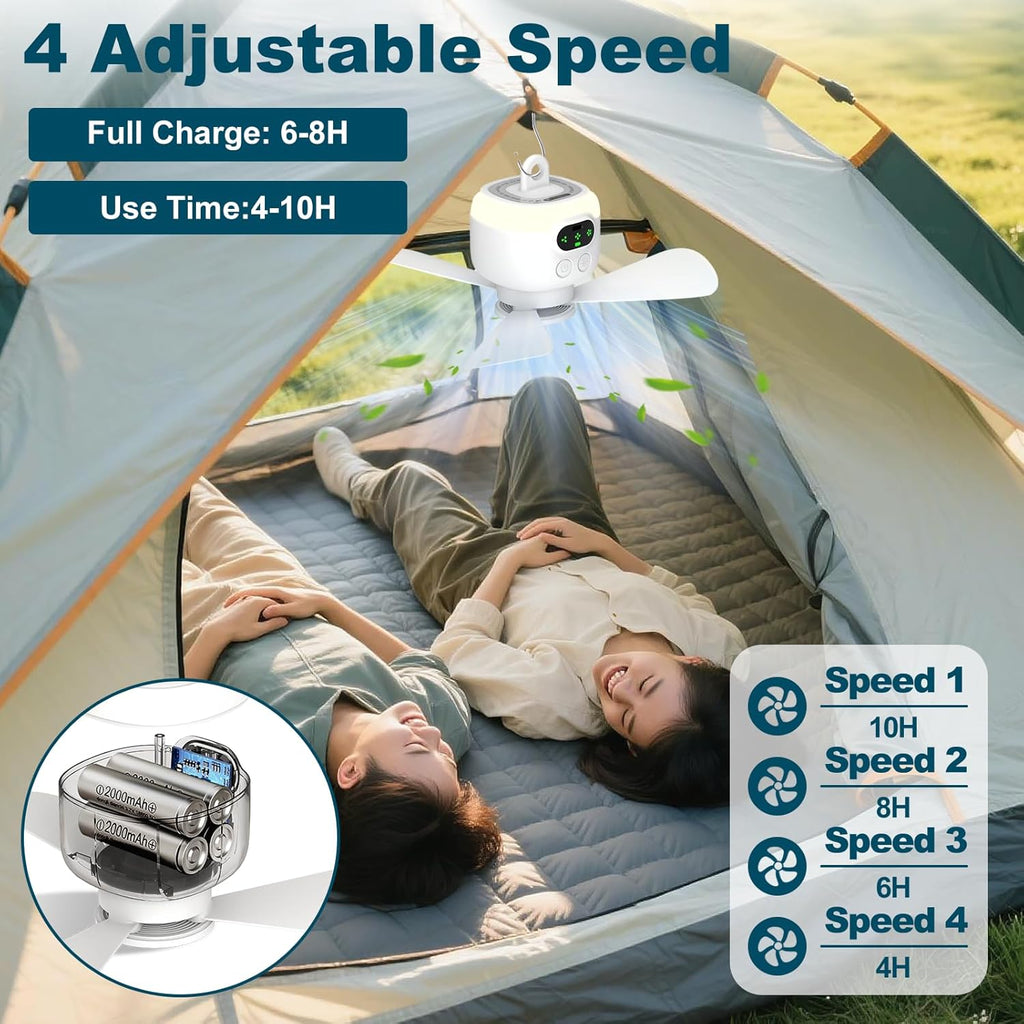 Portable Camping Fan,Tent Ceiling Fan,Rechargeable 8000mAh with Light & Hook,Timable & Auto Shut Off,Detachable Fan Blade, Used for Tent Canopy RV Gazebo Beach Dormitory Bedroom A101-B0DZCLGQY2