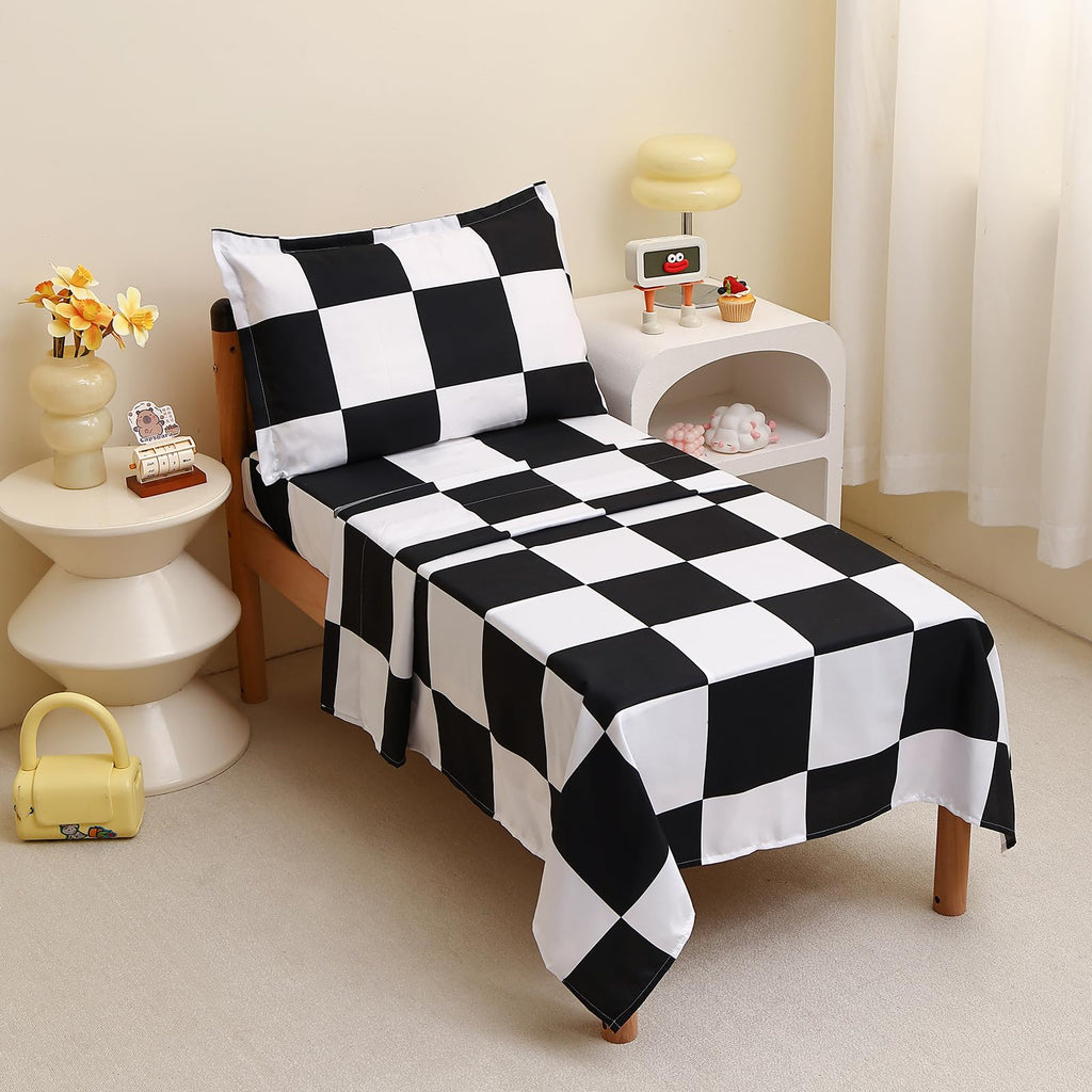 Checkered Toddler Bedding Set Black White Plaid Comforter Set