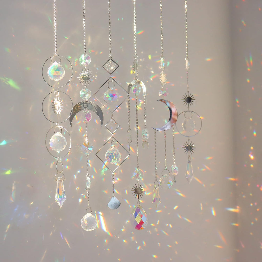 6Pieces Crystal Suncatchers for Window Hanging Sun Catcher with Chain Rainbow Maker Crystal Prisms Decor for Home
