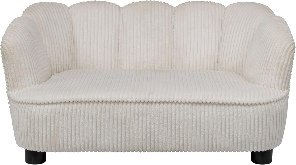 Retro Scalloped Back Sofa Style Pet Bed, Dog & Cat Couch with Tufted Cushion & Armrest, Stylish Indoor Pet Furniture
