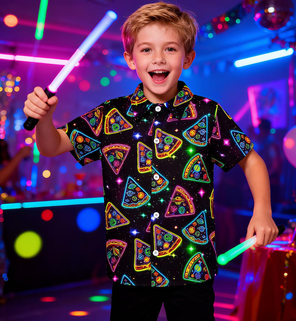 Toddler Neon Shirt Boys Pizza Galaxy Button Down Shirts