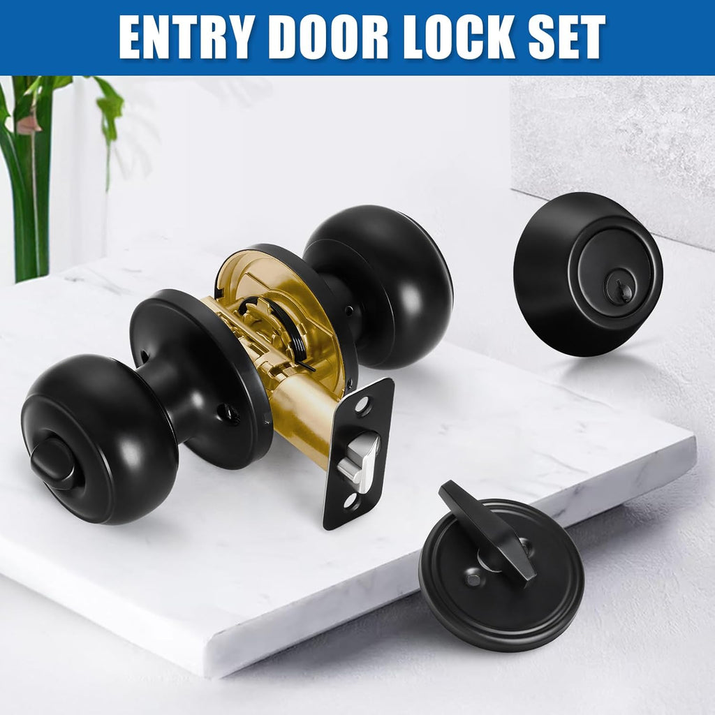 2 Sets Entry Door Knob and Single Cylinder Deadbolt Combo Set