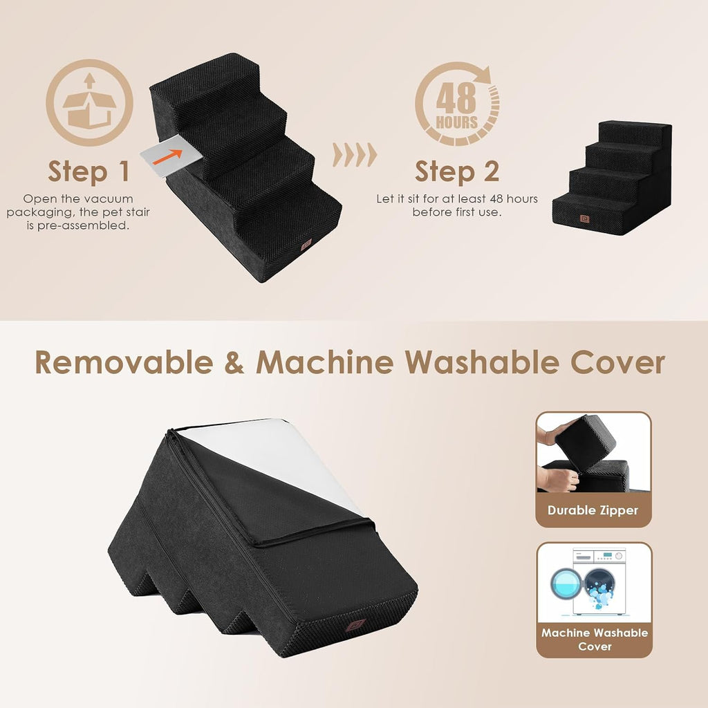 Dog Stairs for Bed 18" H, Dog 4-Steps for High Bed, Black