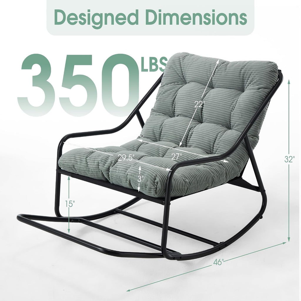 Rocking Chair with Extended Footrest, Cozy Lounge Chair with Thick Cushion-Wrapped Frame for Outdoor & Indoor - Heavy