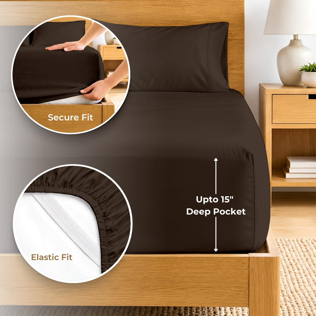 100% Egyptian Cotton Sheets Queen Size - 600 Thread Count Sheets Set, Soft, Cooling, 15" Deep Pocket, Luxury Hotel