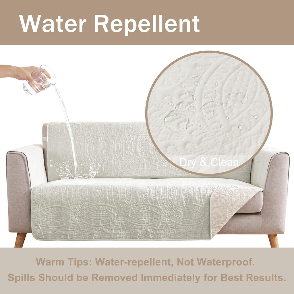 Quilted Sofa Slipcovers with Pockets, Anti-Slip Medallion Designed Couch Covers for 3 Cushion Sofa, Couch Cover