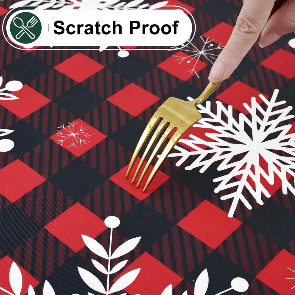 Rectangle Waterproof Vinyl Table Cloth, Wipeable Tablecloth with Flannel Backing, Plastic Table Cover for Dinner