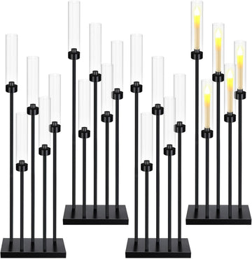 4 Pcs Valentine Floor Black Candelabra Table Centerpieces 42.5'' 5 Arm Wedding Tall Metal Candle Holder Candlestick