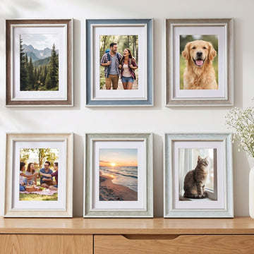 4x6 Picture Frame Set of 6, Rustic Farmhouse Photo Frame, Display 3.5x5 with Mat or 4x6 Without Mat for Decorative on
