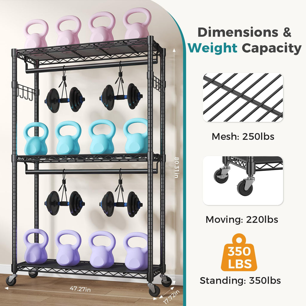 Rolling Clothes Rack, Heavy Duty Garment Rack, 35 IN, Black