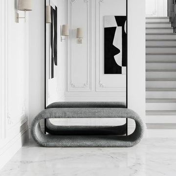 Shoe Bench, 52.2''W Curved Modern No-Assembly End of Bed Bench Ottoman, Cloakroom, Passageway, Grey.
