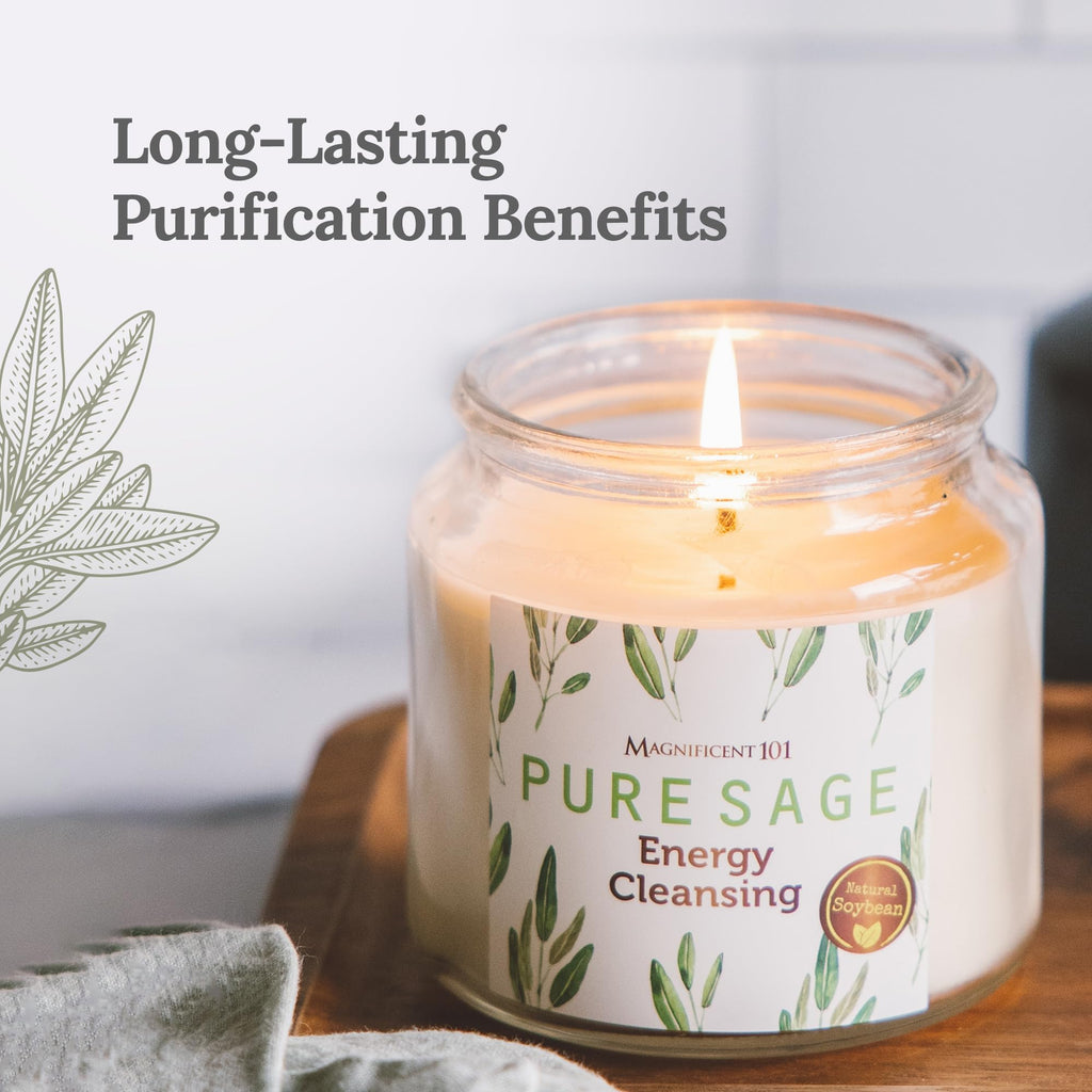 Pure Sage Glass Jar Candle for Space Clearing, Lid - 14.5oz