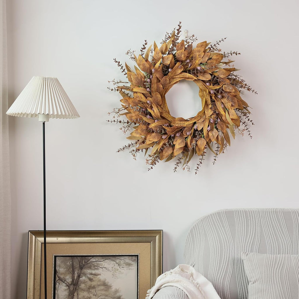 26" Artificial Fall Eucalyptus Wreath with Seeds for Front Door(Orange)