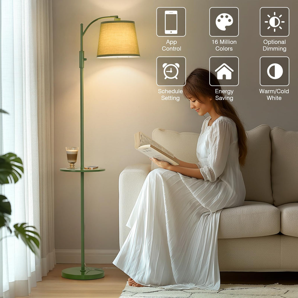Smart Floor Lamp with Side Table, Alexa & Google Assistant