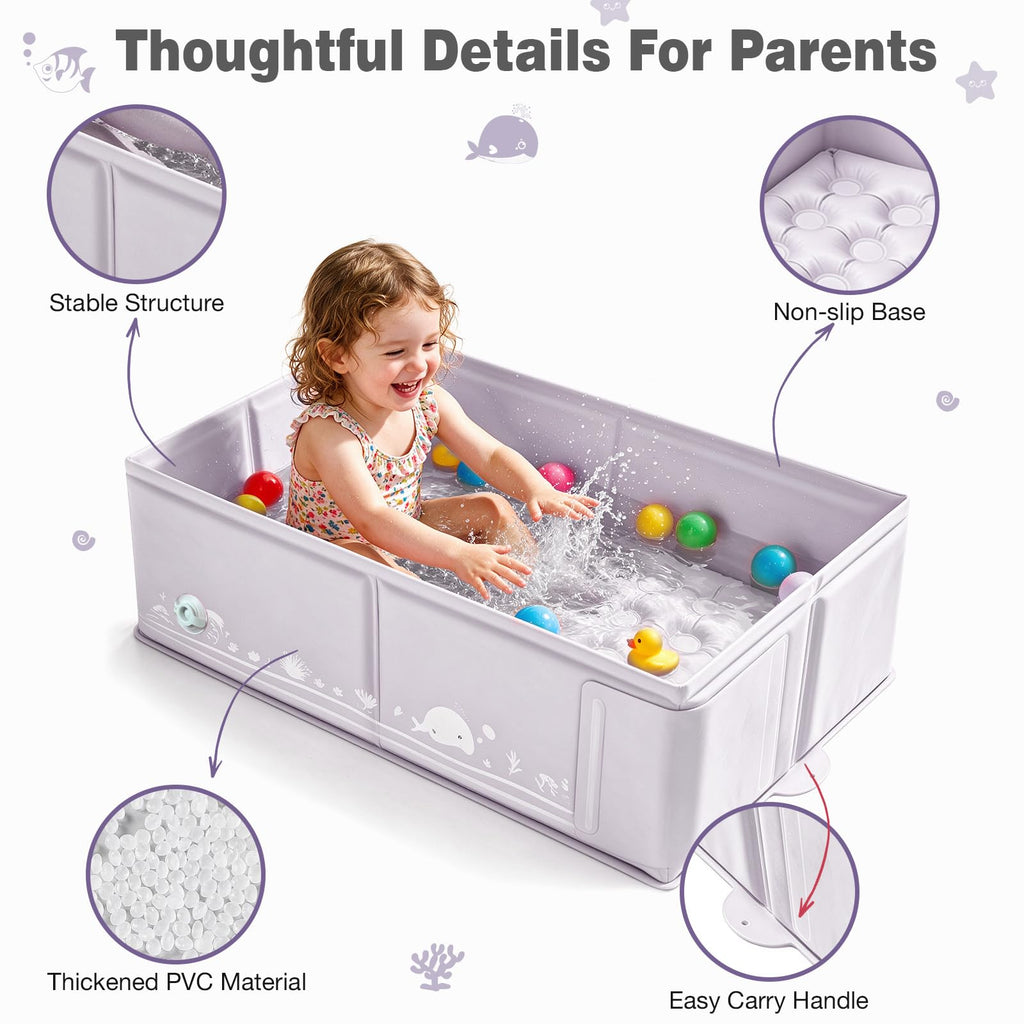 Collapsible Baby Bathtub for Babies & Toddlers, Foldable Portable Baby Tub with Inflatable Cushion Bottom, Non Slip