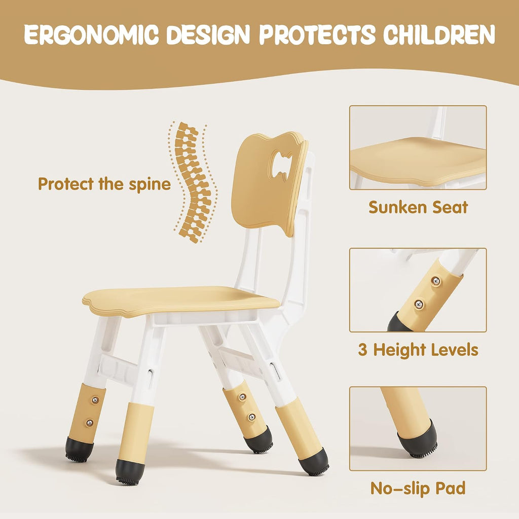Height Adjustable Toddler Table and 4 Chairs Set, Beige