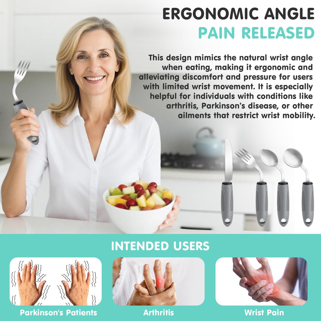 3.5oz 4PcsWeighted Adaptive Utensils, Angled Parkinsons Utensils