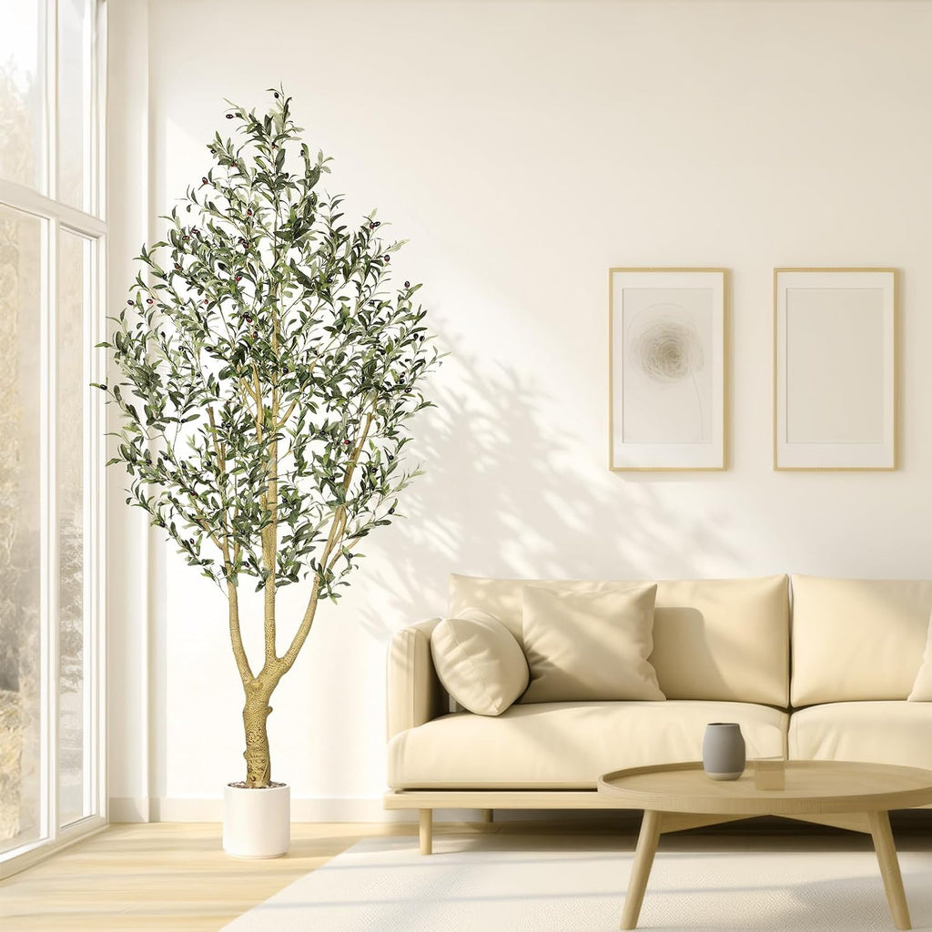 8FT Artificial Olive Tree with Faux Fruits, Thick Trunk & Lifelike Leaves