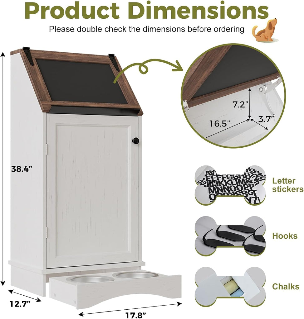 White 38.4" H Dog Feeding Station with Storage