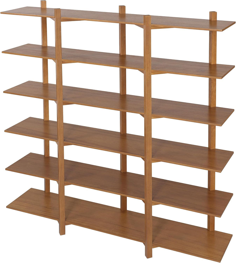 Marten 68.1" Tall 6-Tier Bookshelf, Wooden Open Storage Shelf with Solid Wood Support, Modern Open Back Display