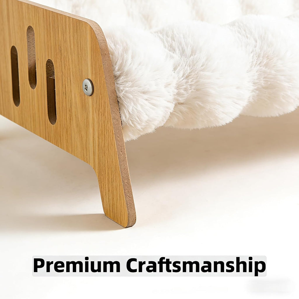 Elevated Pet Sofa Bed with Fluffy Plush Cushion Wood Frame