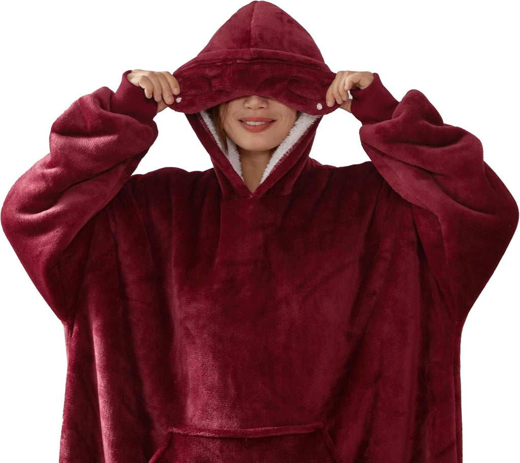 Wearable Blanket Hoodie Oversized Sherpa Fleece Hooded Sweatshirt with Adjustable Eye Mask Cozy For Adults Women Men