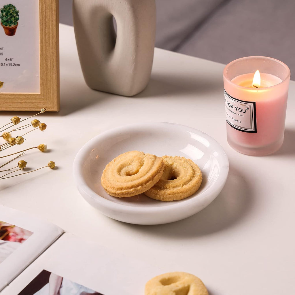 Natural Marble Travertine Ring Dish Jewelry Tray 5.5" for Women, Marble Trinket Dish for Key Earring Nightstand