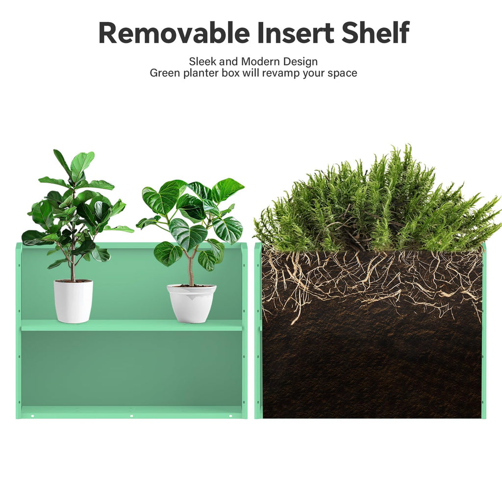 Metal Planter Box with Removable Insert Shelf 32x12x24Inch, Green
