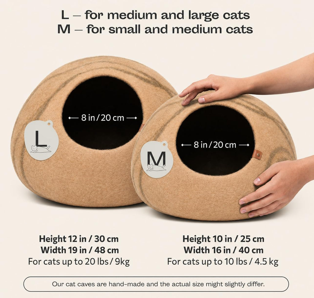 Cat Cave - Merino Wool Bed for Indoor Cats (Beige, Medium)