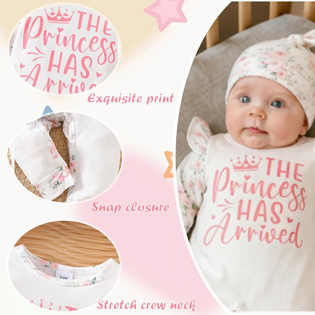 Newborn Baby Girl Outfits Infant Romper Coming Home Ruffled Jumpsuit with Hat Mittens+Booties