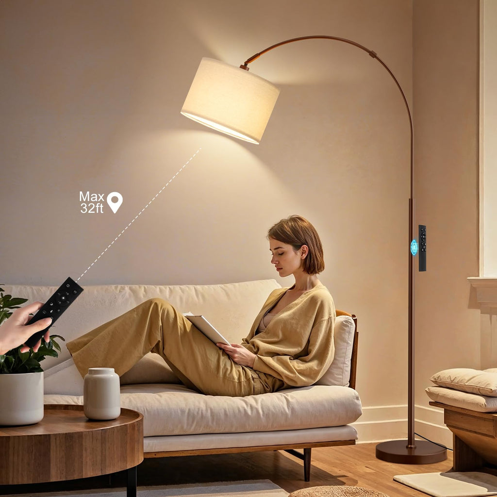 Dimmable Arc Floor Lamp with Remote, Color Temp Adjustable, Brown