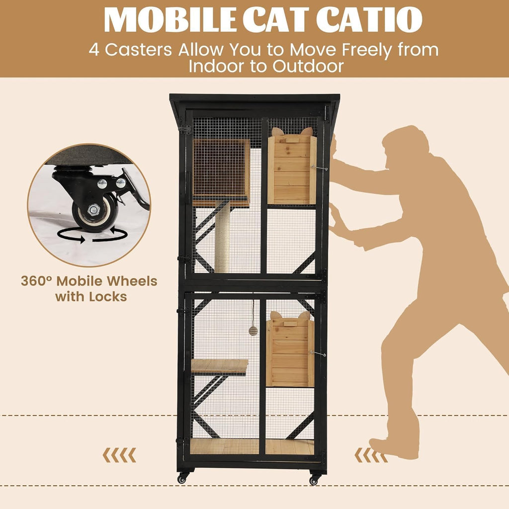 71" Catio Cat Enclosure Window, Large Cat House for Multiple Cats
