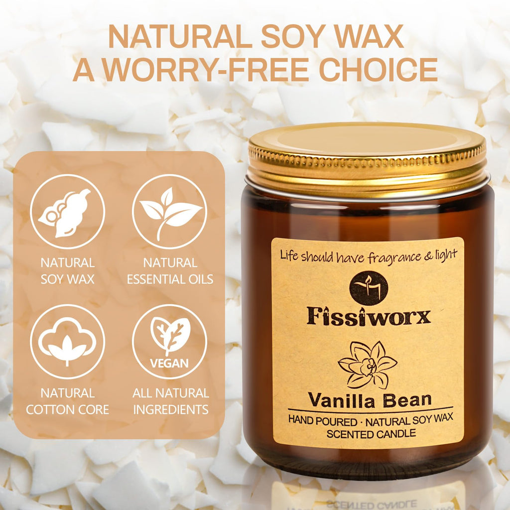 Vanilla Scented Candle Set 2 Pack, Candle Scented, Odor Eliminating, Stress Relief, 15oz, 110 Hours Long Lasting
