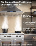 30 Inch Stainless Steel Wall Mount Range Hood 900 CFM Ultra-Quiet 4 Speed Touch & Remote Control, LED Lights Convertible Ducted/Ductless