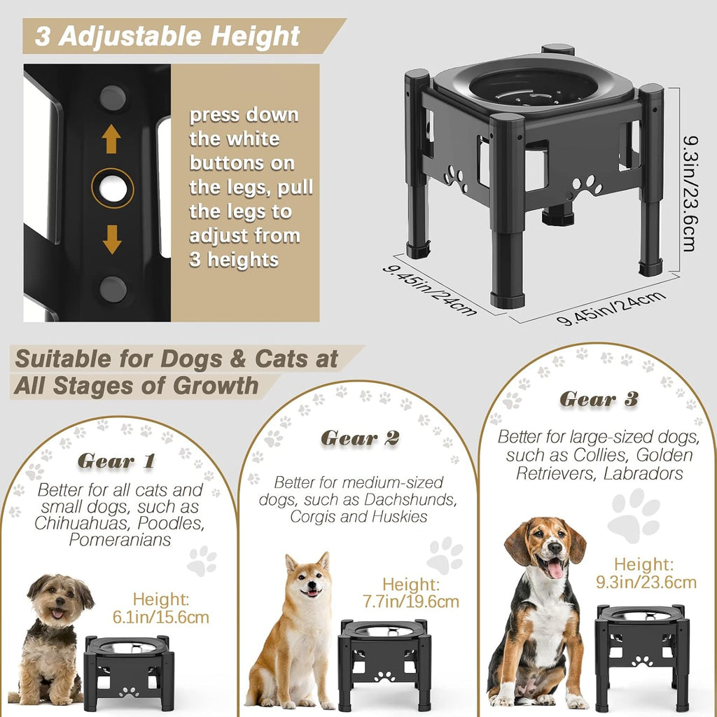Elevated Slow Feeder Dog Bowls with 3 Heights Adjustable Stand