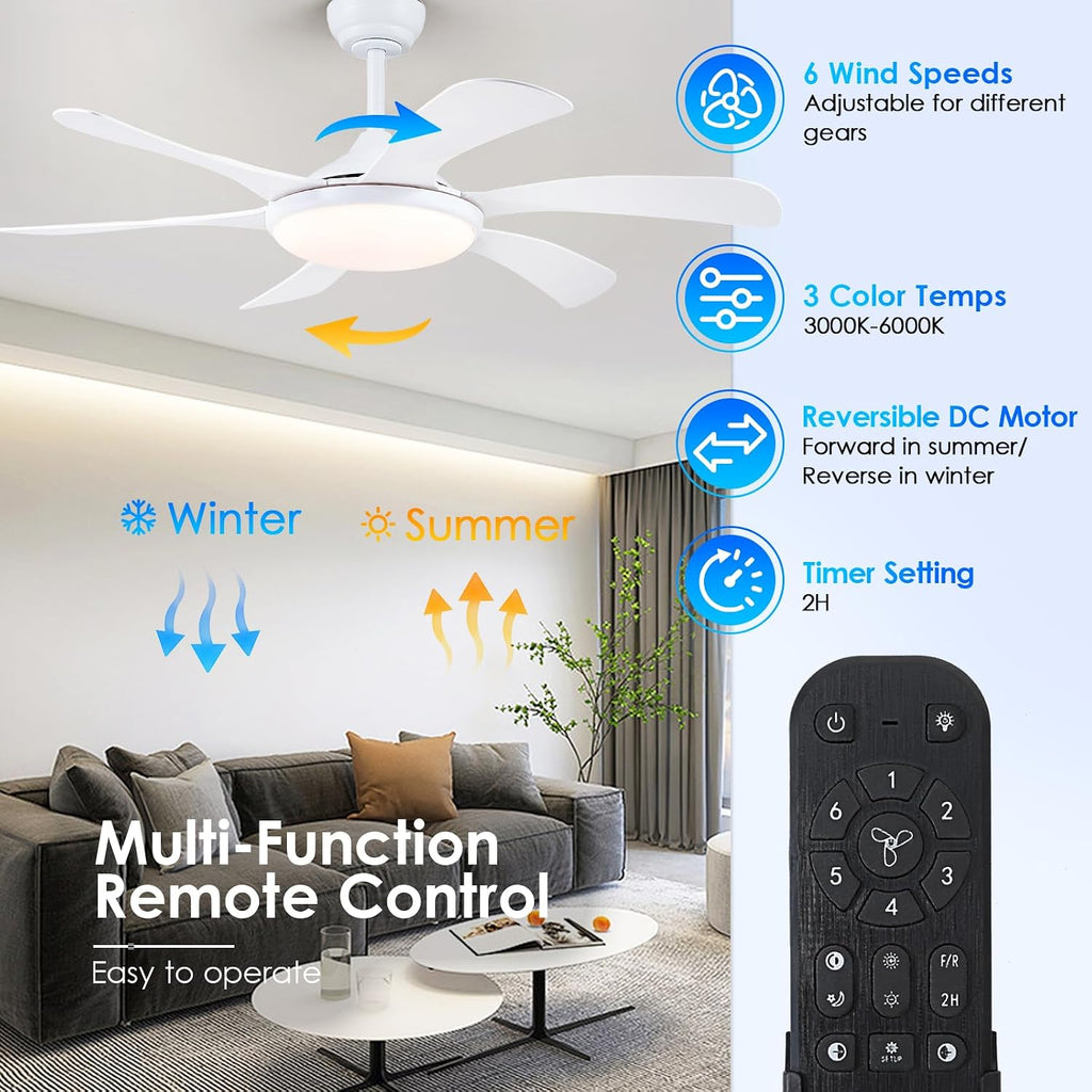 White Ceiling Fan with Lights and Remote - 46" Modern Indoor Ceiling Fan Light Low Profile, Dimmable, Reversible Quiet Motor and Timing, Outdoor Ceiling Light for Covered Patios A101-B0DF72BKDR