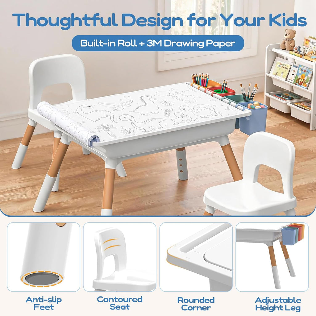 6 in 1 Kids Table and 2 Chairs Set, Dual Size Block Building Desktop