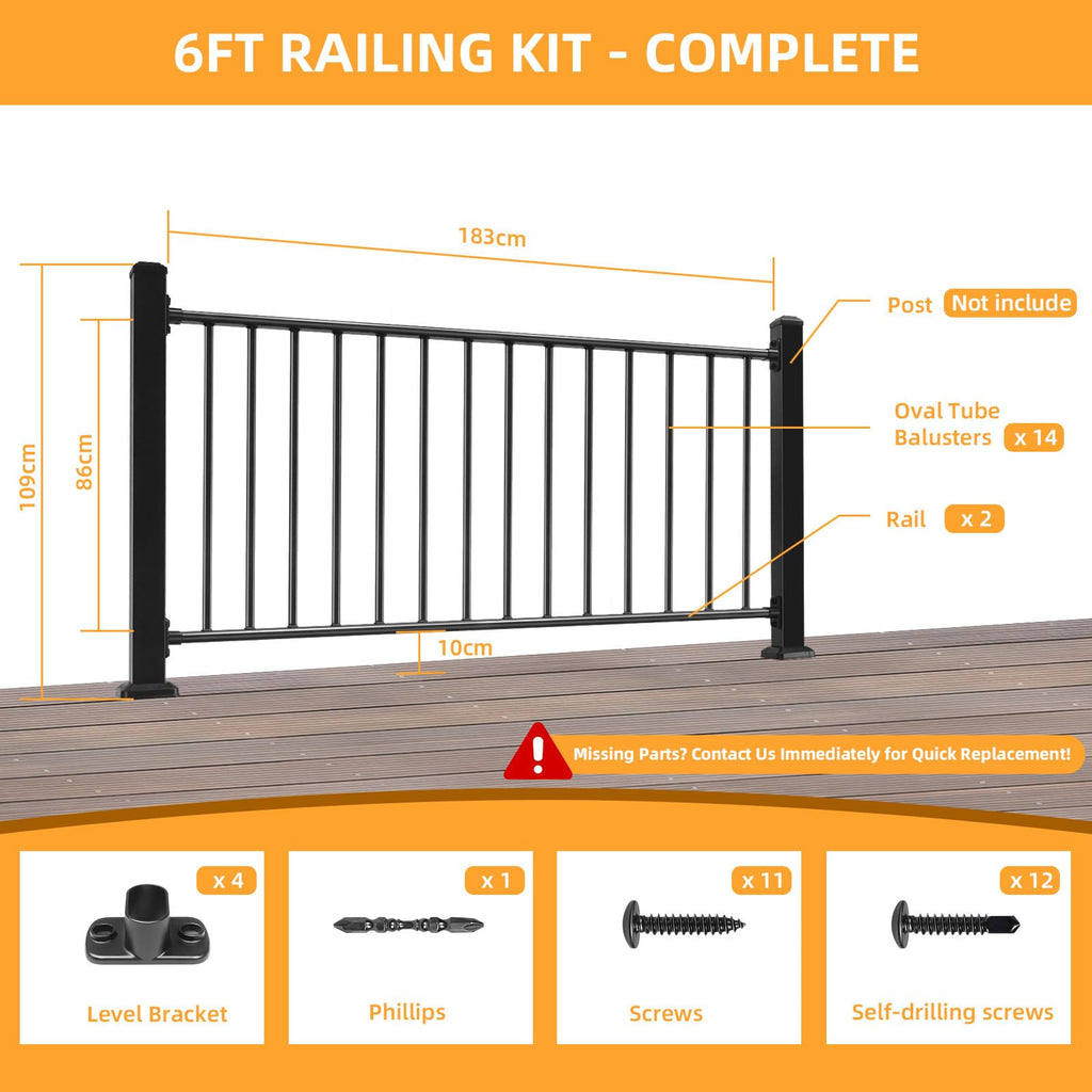 Outdoor 38in H x 6ft W Black Steel Deck Railing Kit