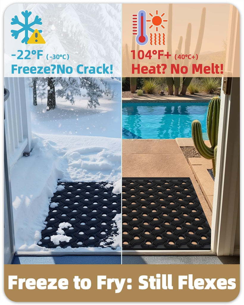 Super Heavyweight TPE Welcome Mat Outdoor, 17"x29" Black | Stormproof, Eco-Friendly Materials Odor-Free Door Mat