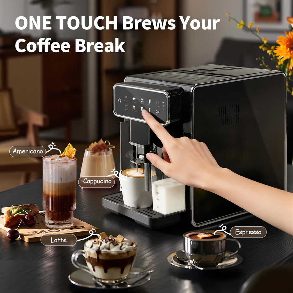 Automatic Espresso Machine with Grinder and Milk Frother (Black)