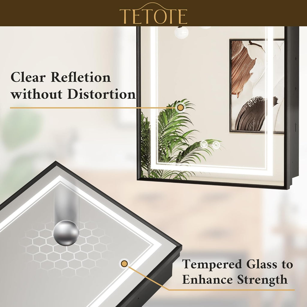 Black Lighted Medicine Cabinet with Tempered Glass Mirror 16 x 24 Black Metal Led Recessed Medicine Cabinet with