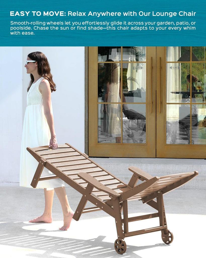 Oversized Outdoor Chaise Lounge Chair, HDPE Patio Chair with Wheels | Oversized outdoor HDPE chaise lounge with