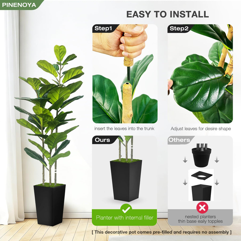 5FT Artificial Fiddle Fig Tree in Modern Black Planter