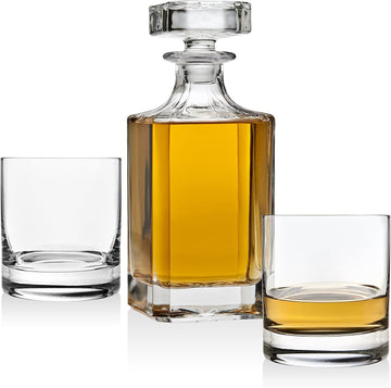 Whiskey Decanter set for Liquor Scotch Bourbon or Wine, Includes 2 Old Fashioned Whisky Glasses - Set of 3