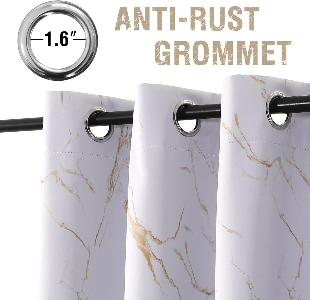 100% Blackout Curtains 84 inch Length 2 Panels Set Marble Designs Printed Drapes Thermal Curtains for Bedroom with